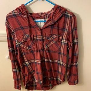 red plaid button down